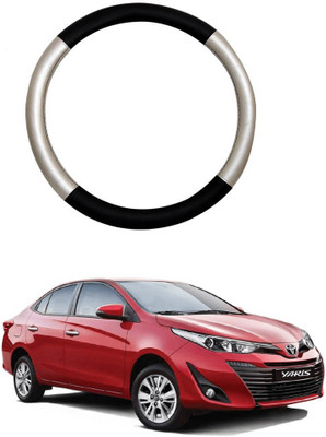 MATIES Steering Cover For Toyota Universal For Car(Silver Black, Leatherite)