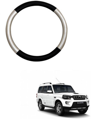 MATIES Steering Cover For Universal For Car Universal For Car(Silver Black, Leatherite)