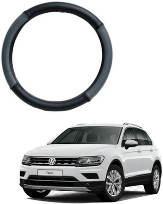 MATIES Steering Cover For Volkswagen Universal For Car(Grey Black, Leatherite)