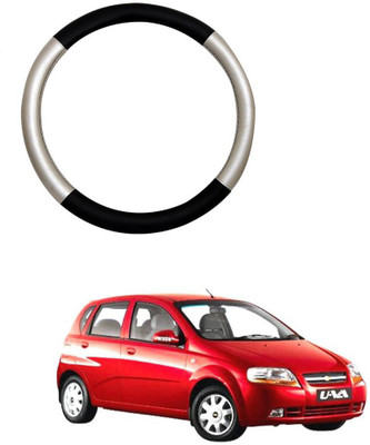 MATIES Steering Cover For Chevrolet Universal For Car(Silver Black, Leatherite)