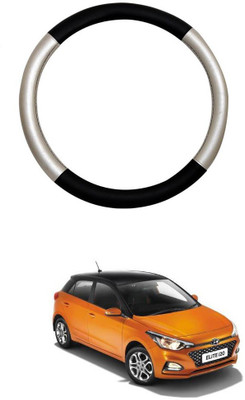 MATIES Steering Cover For Hyundai Universal For Car(Silver Black, Leatherite)