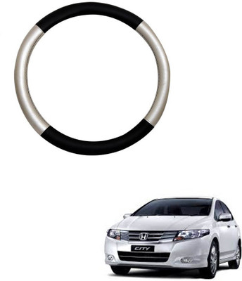 MATIES Steering Cover For Honda Universal For Car(Silver Black, Leatherite)