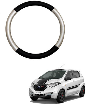 MATIES Steering Cover For Datsun Universal For Car(Silver Black, Leatherite)