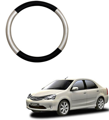 MATIES Steering Cover For Toyota Universal For Car(Silver Black, Leatherite)