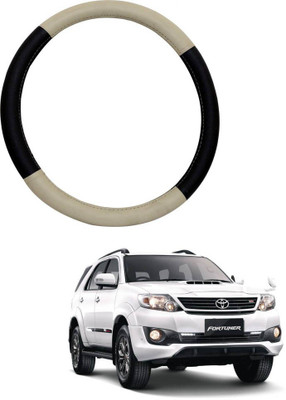 MATIES Steering Cover For Toyota Universal For Car(Beige Black, Leatherite)