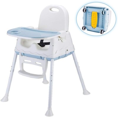 SYGA High Chair for Baby Kids, Safety Toddler Feeding Booster Seat Dining Table Chair with Wheel(Blue)