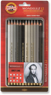 KOHINOOR Mondeluz Artist's Water Soluble Coloured Pencils Hexagonal Shaped Color Pencils(Set of 12, Grey Line - Set of 12 in Tin Box)
