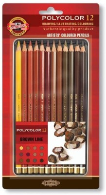 KOHINOOR Polycolor Artist's Coloured Pencils Hexagonal Shaped Color Pencils(Set of 12, Brown Line - Set of 12 in Tin Box)