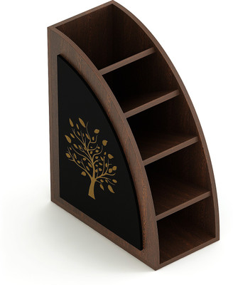 BLUEWUD 5 Compartments Particle Board, Acrylic Free-Standing(Brown)