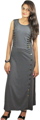 De Calma Women A-line Grey Maxi/Full Length Dress