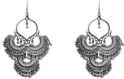 Shining Jewel Shining Jewel Oxidised Silver Plated Antique Afghani Chandbali Earring Brass Chandbali Earring