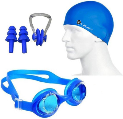 Optimus ÃÂ® Swimming Combo Kit-1 Swimming Cap 1 Swimming Goggle 1 Pair Ear-Plug & 1 Nose-Pin Swimming Kit