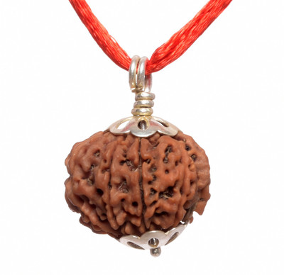 Parashara ARKAM Silver Capped Nine Mukhi Rudraksha / Original Nepali 9 Mukhi Rudraksha with Silver Pendant and detailed Puja and wearing instructions Wood Pendant