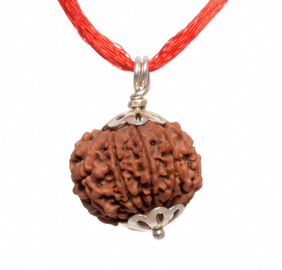 Parashara ARKAM Silver Capped Ten Mukhi Rudraksha / Original Nepali 10 Mukhi Rudraksha with Silver Pendant and detailed Puja and wearing instructions Wood Pendant