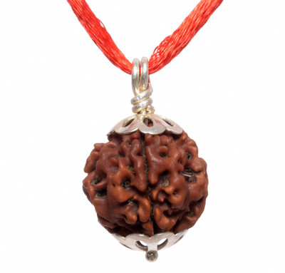 Parashara ARKAM Silver Capped Four Mukhi Rudraksha / Original Nepali 4 Mukhi Rudraksha with Silver Pendant and detailed Puja and wearing instructions Wood Pendant