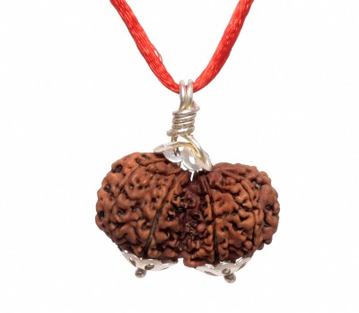 Parashara ARKAM Silver Capped Gauri Shankar Rudraksha / Original Nepali Gauri Shankar Rudraksha with Silver Pendant and detailed Puja and wearing instructions Wood Pendant