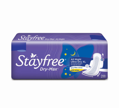 STAYFREE Dry-Max All Nights| All round protection through the night| 2x better coverage Sanitary Pad(Pack of 28)
