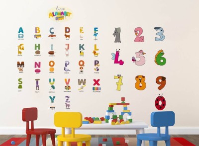 rawpockets 1 cm Wall Decals ' Alphabets and Numbers Combo'Wall Stickers |PVC Vinyl | Multicolour Self Adhesive Sticker(Pack of 1)
