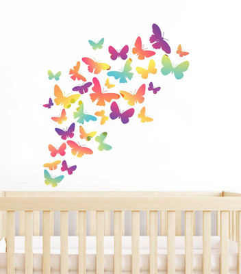 Wallzone 60 cm Colorful Butterfly Removable Sticker(Pack of 1)