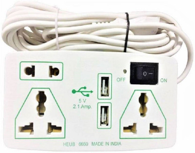 D-DEVOX 2.1 Amp 2 USB + 3 Way Electric Spike with Fuse Protection Power Extension 3  Socket Extension Boards(White, 3.65 m, With USB Port)