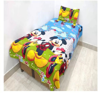 Home Readiness 185 TC Polyester Single 3D Printed Fitted & Flat Bedsheet(Pack of 1, Blue)