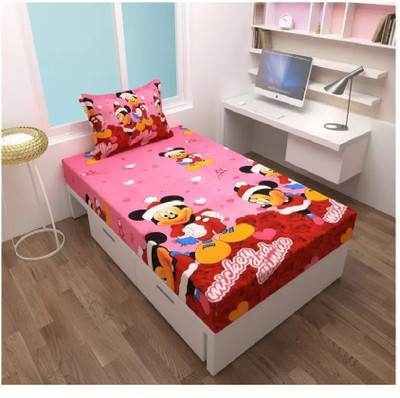 Home Readiness 185 TC Polyester Single 3D Printed Fitted & Flat Bedsheet(Pack of 1, Pink)