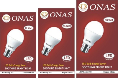 Onas 12 W, 15 W, 18 W Standard B22 LED Bulb(White, Pack of 3)