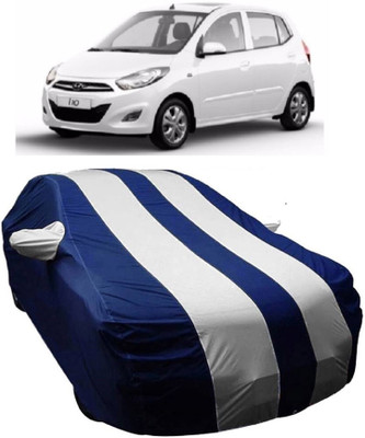 MoTRoX Car Cover For Hyundai i10 (With Mirror Pockets)(Blue, White)