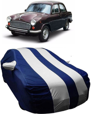 MoTRoX Car Cover For HM Ambassador MPFi (With Mirror Pockets)(Blue, White)