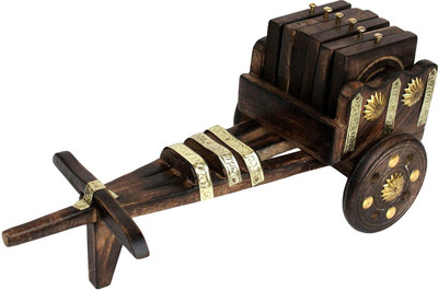 Amazing Bazaar Square Reversible Wood Coaster Set(Pack of 6)