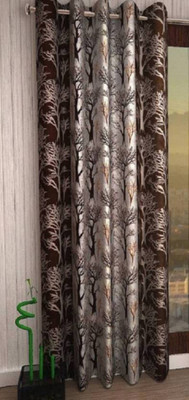 Styletex 213 cm (7 ft) Door Polyester Semi Transparent Curtain Single Curtain(Brown, Printed)