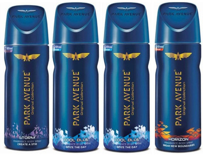 Park Avenue 1 storm and 2 cool blue and 1 horizon Deodorant Spray - For Men Women520 ml Pack of 4