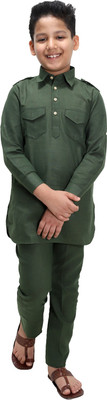 Fourfolds Boys Festive & Party Pathani Suit Set(Green Pack of 1)