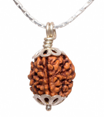 Parashara ARKAM Three Mukhi Rudraksha with Silver Pendant and Silver Chain / Original Indonesian 3 Mukhi Rudraksha and detailed Puja and wearing instructions Wood Pendant