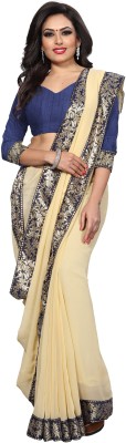 sarvagny clothing Solid/Plain Jamdani Georgette Saree(Beige)