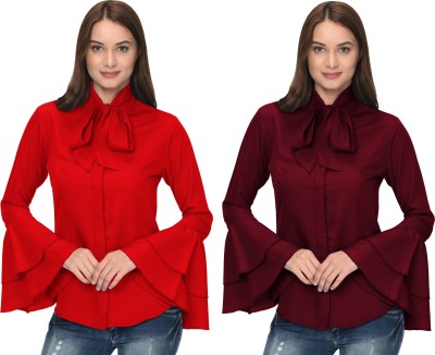 Thisbe Women Solid Formal Red, Brown Shirt(Pack of 2)