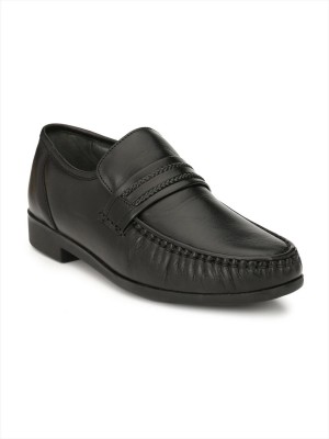 Hitz Black Leather Slip-on Comfort Shoes For Men(Black)