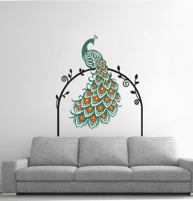 wildartcreation 80 cm Decorated Peacock Wall Sticker (80 cm x 69 cm) Self Adhesive Sticker(Pack of 1)