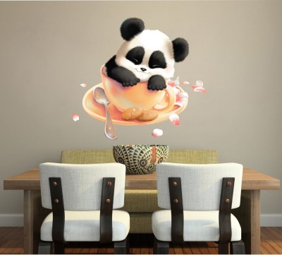 Divine studio 64 cm Baby Panda In a Cup Wall Sticker (64 cm x 69 cm) Self Adhesive Sticker(Pack of 1)