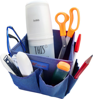 TUHI 9 Compartments Nylon Multi Purpose 8 Pocket Holder,Makeup Holder,Pen Holder desk organizer(Dark Blue)