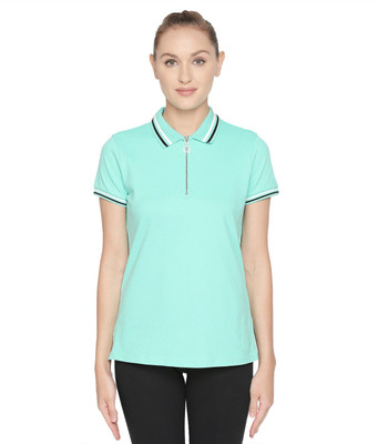 Ajile By Pantaloons Striped Women Polo Neck Blue T-Shirt