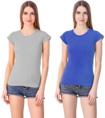 Mia Fashion Solid Women Round Neck Grey, Blue T-Shirt
