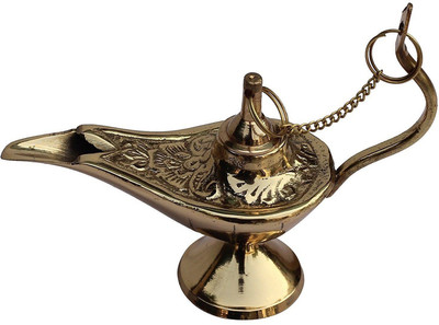 Robin Export Company Aladdin Genie Golden Brass Magic Lamp Aladdin Chirag Brass Table Diya(Height: 4.5 inch)