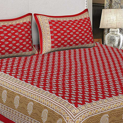 shri shyam 0 TC Cotton Double Printed Fitted & Flat Bedsheet(Pack of 1, Gold)