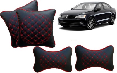 AUTO PEARL Black, Red Leatherite Car Pillow Cushion for Volkswagen(Rectangular, Pack of 4)