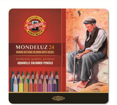 KOHINOOR Mondeluz Artist's Water Soluble Coloured Pencils Hexagonal Shaped Color Pencils(Set of 24, Assorted - Set of 24 in Tin Box)