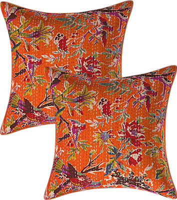 JGS Floral Cushions & Pillows Cover(Pack of 2, 40 cm*40 cm, Orange)