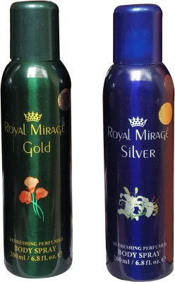 ROYAL MIRAGE 1 GOLD AND 1 SILVER (PACK OF 2) Deodorant Spray  -  For Men & Women(400 ml, Pack of 2)