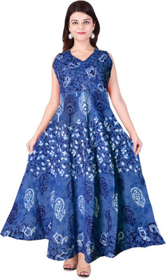 SILVER ORGANISATION Women Fit and Flare Blue Maxi/Full Length Dress