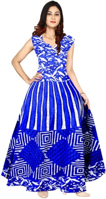 Trendy Fab Women Maxi White, Blue Dress